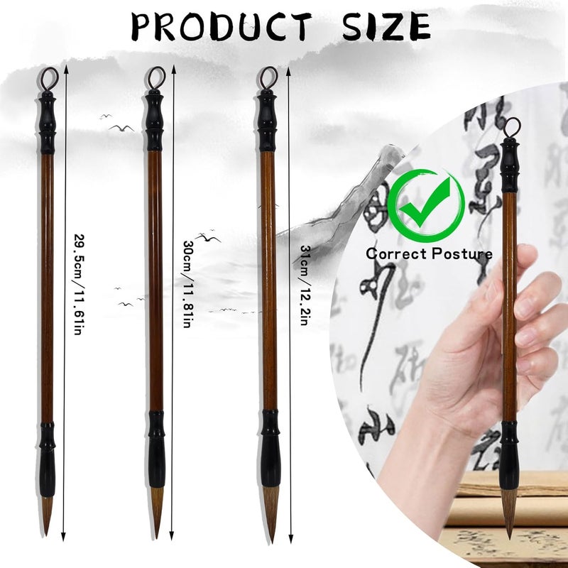 Bagentry 3 Pcs Traditional Wolf Hair Chinese Calligraphy Brushes, 3 Size Sumi Brushes for Ink Painting Writing Drawing, Art Chinese Ink Brush for Beginner Professional Practice (S, M & L) - Image 2